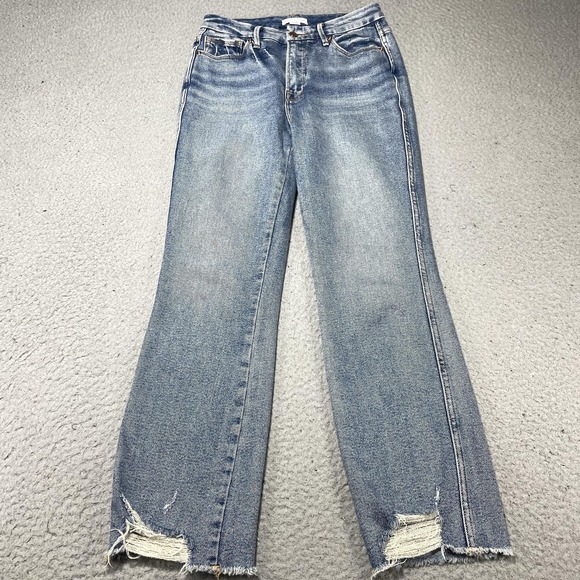 Good American Denim - Good American Jeans Womens 4/27 Blue Wash High Rise Straight Fringe 27x27 Denim